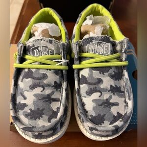 Hey Dude Kids Camo Moccasins with Bright Yellow Laces